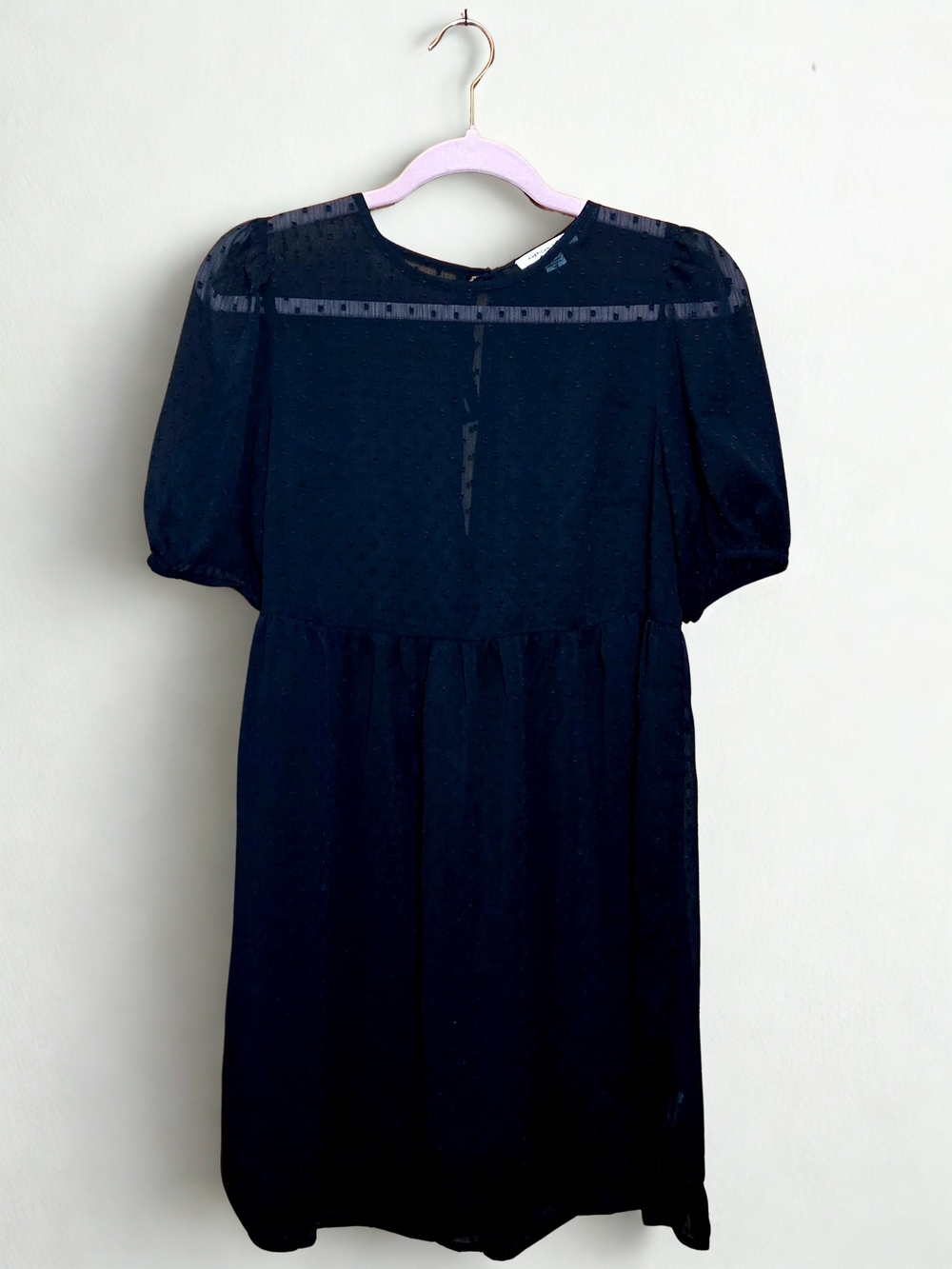 American Eagle Outfitters Black Puff-Sleeve Sheer Dress